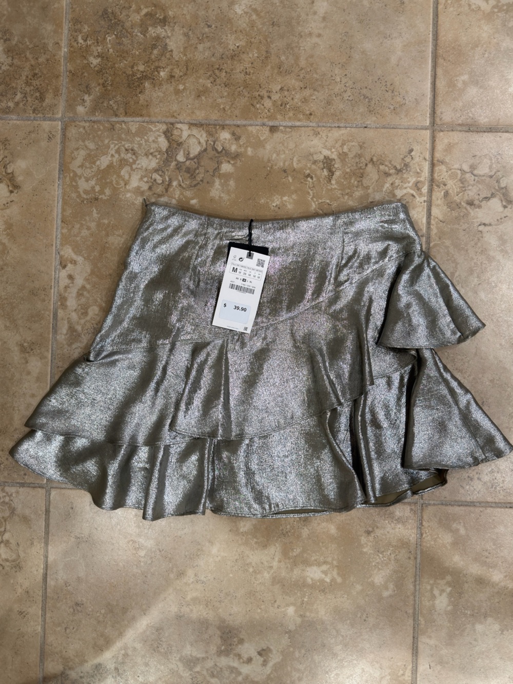 Zara Metallic Silver Ruffle Mini Skirt